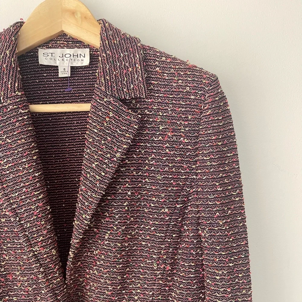 St. John Collection Tweed Blazer Jacket Texture Knit Multicolor - Picture 3 of 11